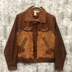 Daniel K New York Womens Embroidered Applique Silk Jacket Medium Rust